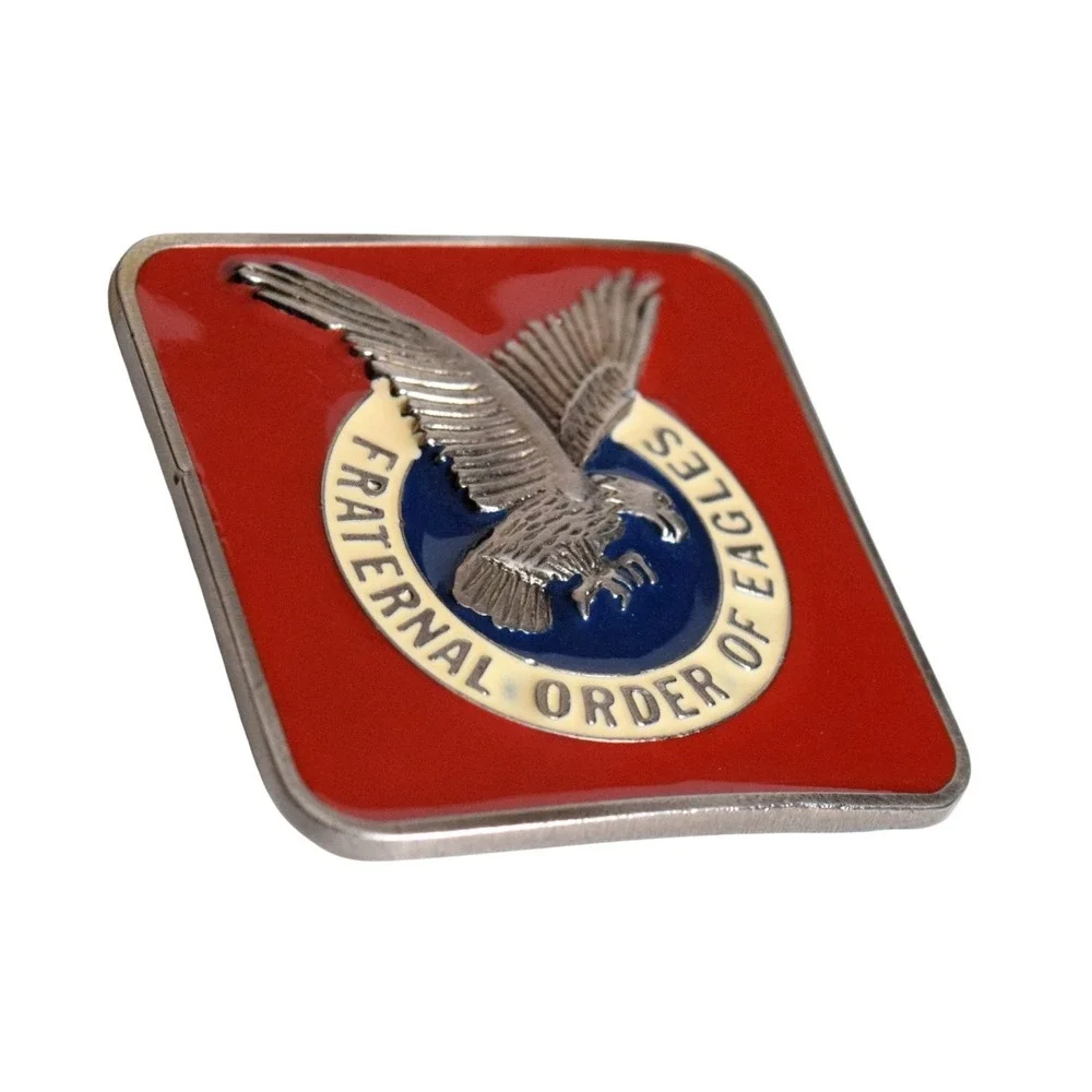 Vintage FOE Fraternal Order of Eagles Red Enamel Belt Buckle 2016 - 2-3/8
